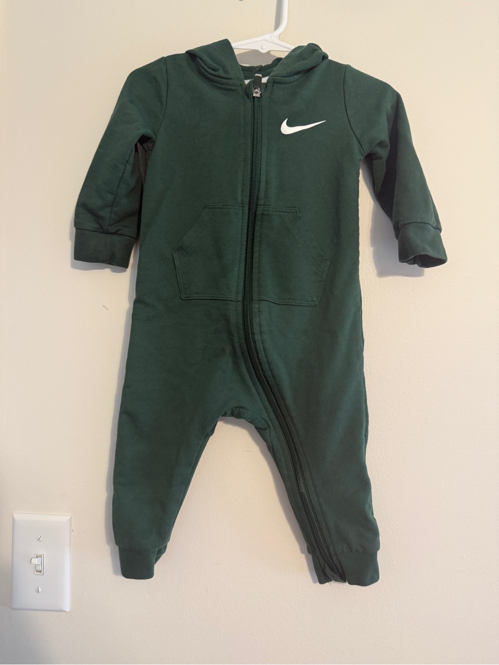NIKE 12M Dark Green Zip-Up Hooded Kids One-Piece
